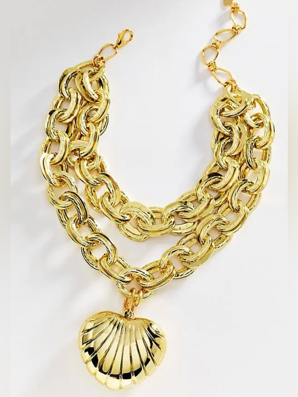 NWT Anthropologie Chunky Gold Heart Link Necklace Double Strand